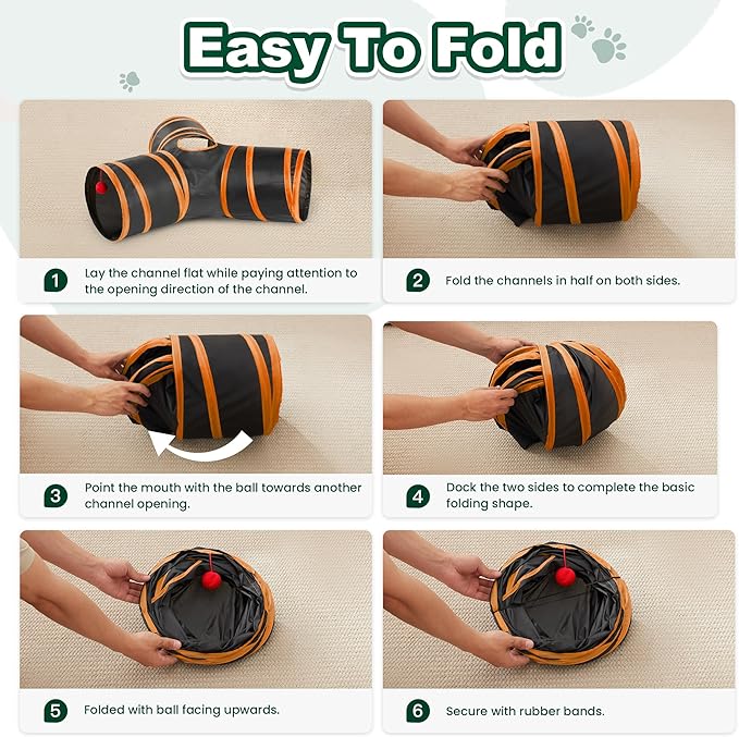 Love's cabin Cat Tunnels for Indoor Cats, Cat Tube Toys 3 Way Collapsible, Pet Play Tunnel with Peek Hole Toy Ball for Kitty, Kitten, Rabbit, Black&Orange, Small Size (23.6"X13"X11")