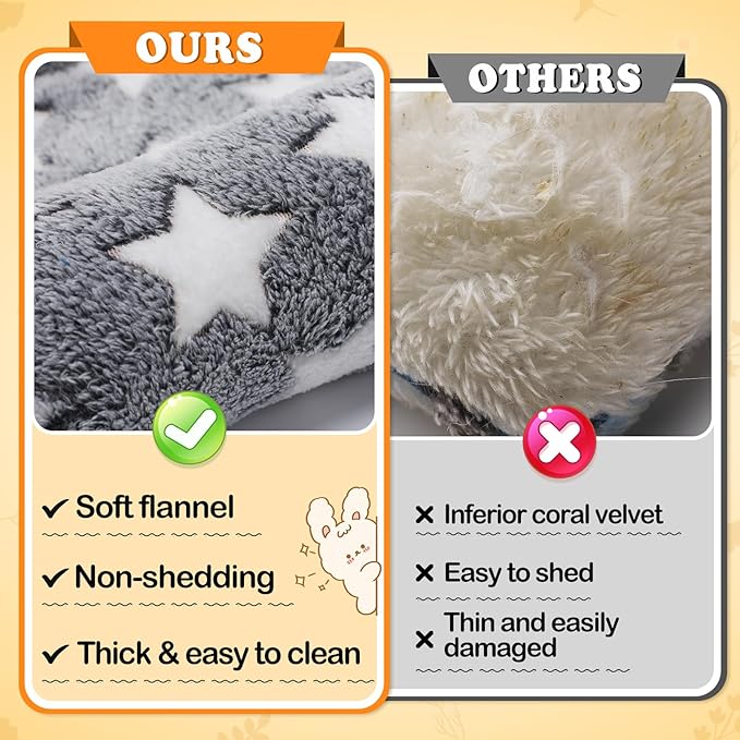 MEWTOGO 15.7" x 14" Bunny Bed for Rabbit Cage - Thickened Soft Prevent Sore Hocks Plush Mat with Cotton Lounger Pillows, Small Animal Flop Mat for Hutch Sleeping Indoor, Gray-Star
