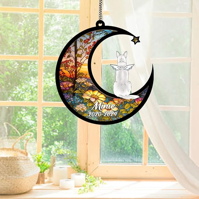 Personalized German Shepherd (White) Sun Catcher, Dog Memorial Gifts, Custom German Shepherd (White) with Wings Ornament Christmas Tree, Loss of Dog Sympathy Gift Memorial Suncatchers