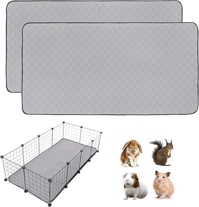 Guinea Pig Cage Liners, 28''X56'' Washable Guinea Pig Pee Pads, Non Slip Reusable Super Absorbent Guinea Pig Training Mat Bedding Fleece for Small Animals Hamster Rabbit Chinchilla Rat, 2Packs