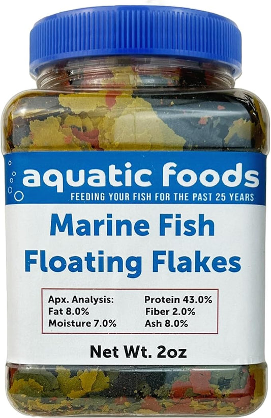 Aquatic Foods Inc. Marine Fish Flakes of Red & Green Algae, Seaweed for Tangs, Butterflies, Angelfish, Anthias, Clown Fish, Damsels Also Pellet Mix, Wafer Mix Included…AFI 2oz Jar