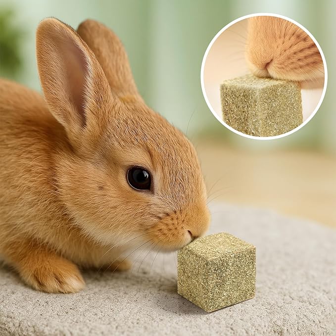Abizoo Natural Rabbits Chew Toys Timothy Hay & Pine Wood Blocks for Guinea Pigs, Hamsters Small Animal Dental Care Digestion & Molar Health Vitamin Enriched Chewing Treats