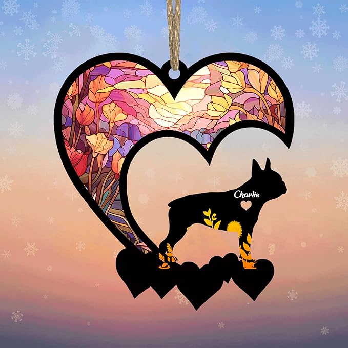 Lovely POD Boston Terrier Suncatcher Ornaments, Personalized Boston Terrier Memorial with Name, Dogs Loss Ornaments, Dog Remembrance Gift, Dog Memory Ornament, Loss of Dogs Sympathy Gifts