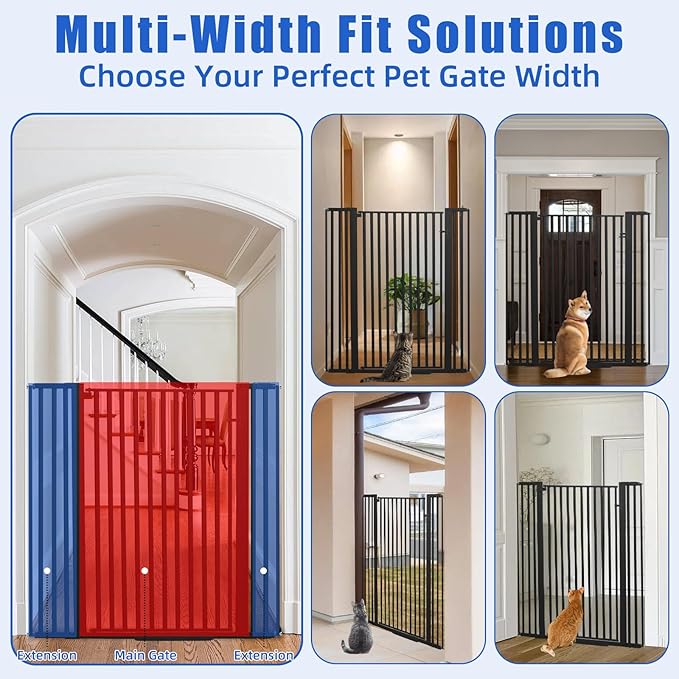 55 Inch Extra Tall Pet Gate for Cats,29.92"-43" Adjustable Wide Dog Gates,Pressure Mounted Walk Through Tall Pets Gate for Doorways,Hallway,Stairs(Black)
