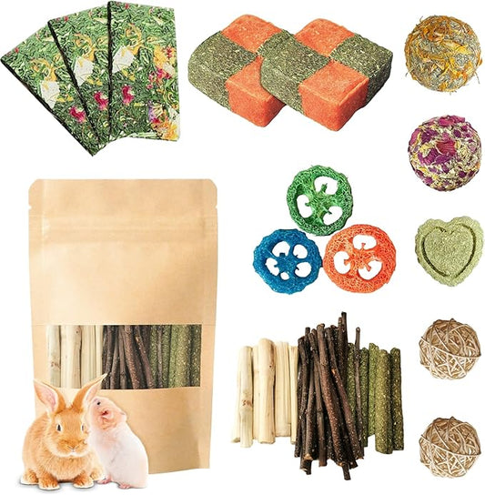 50-60Pcs Chinchilla Toys, Rabbits Chew Toys Bunny Treats with Papaya Stems Sweet Bamboo Hamsters, Chinchillas, Guinea Pigs (Part E, 50-60Pcs)