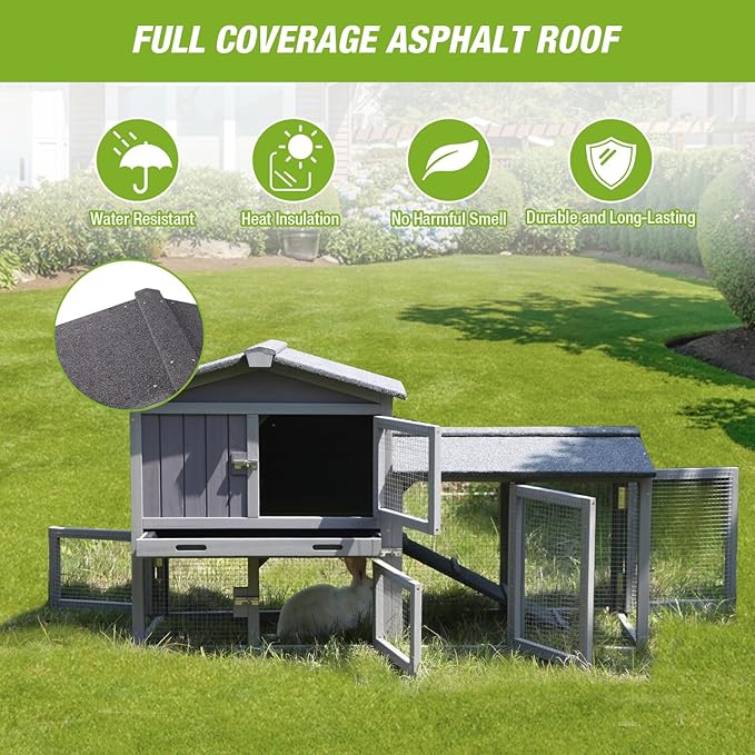 GUTINNEEN Rabbit Hutch Outdoor No Leak Plastic Tray Bunny Cage Indoor with Large Run Space Extensible Chicken Coop