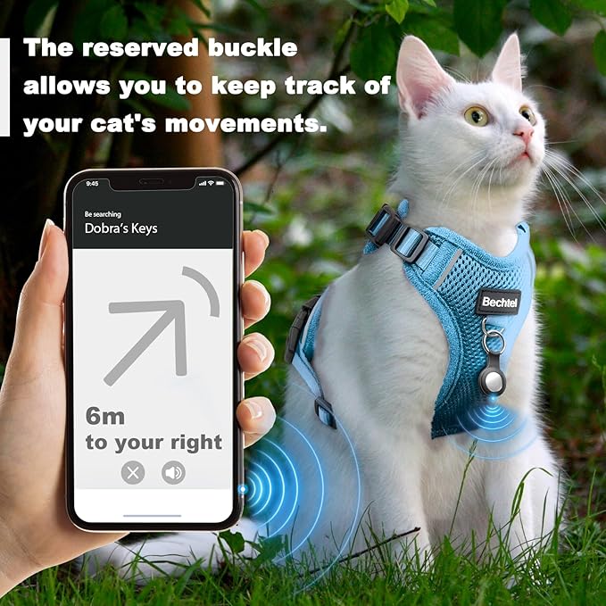 Cat Harness and Leash for Walking, The Upgrade Can be Adjusted in Four Directions and Breathable Cat Harness for Anti Escape That can be Fitted and Positioned, Reflective Strips Harness, Blue, S