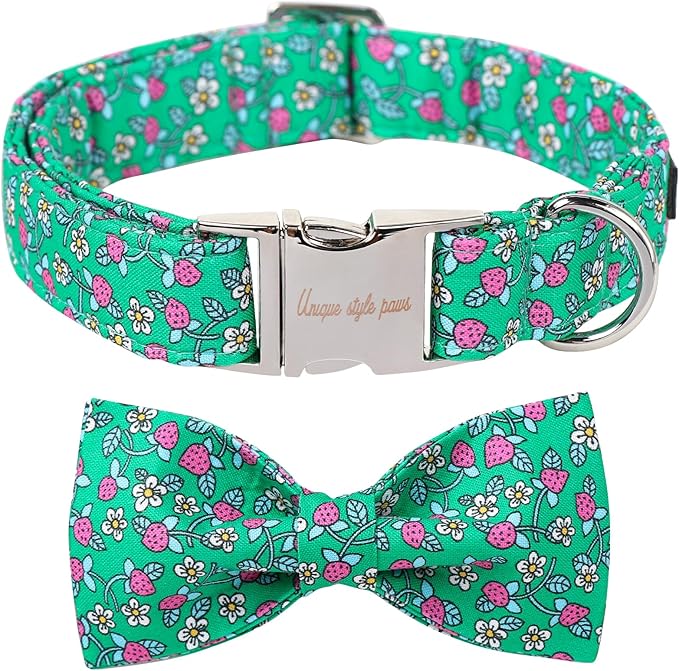 Unique style paws Cartoon Dog Collar with Bow Spring Summer Puppy Collar with Strawberry Flower for Small Medium Large Boys Girls Dogs