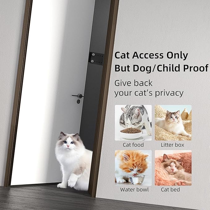 Cat Door Latch, Door Prop for Cats Keep Dogs Out of Cat Feeding Station & Litter Box, Cat Door Stopper with Silicone Anti-Collision Pad, Pet Door Interior Door Alternative, Steel Black