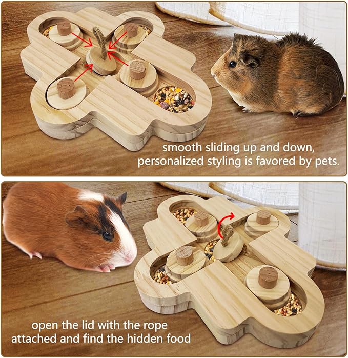 BNOSDM Hamster Foraging Toys Boredom Breaker Pet Rat Foraging Toys Bunny Puzzle Toys for Rabbits Interactive Bunny Toys Wooden Hamster Enrichment Toys for Guinea Pig Chinchillas Small Rodents,5-Hole