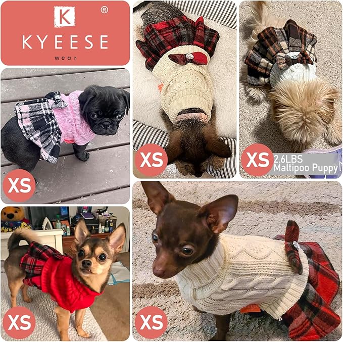KYEESE Dog Sweater Warm Puppy Sweater Dress Soft Pullover Pet Coats Stretchy Knitwear Dog Sweaters for Small Dogs Male Thick Dogs Clothes with Bowtie Comfy Turtleneck Cat Sweaters, Green, X-Small