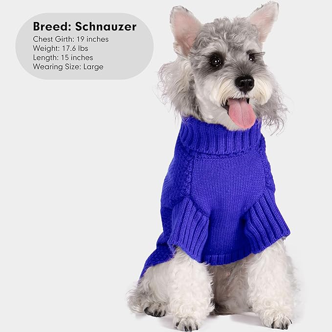 cyeollo Dog Sweater Pullover Turtleneck for Large Dogs, Classic Knitwear Fall Winter Cold Weather Dog Clothes Warm Pet Apparel Small Medium Large Doggie Sweaters, Royal Blue 2XL