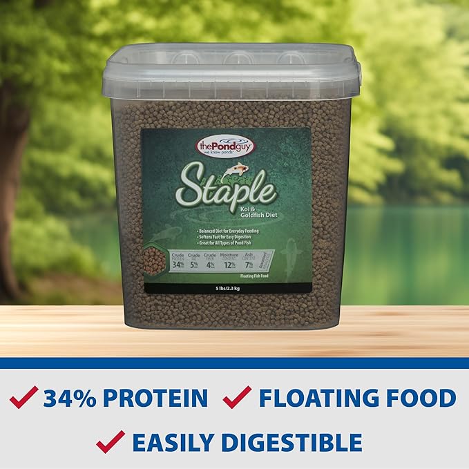 The Pond Guy Staple Fish Food for Backyard Koi & Goldfish, Choice Floating Pellets for Fish Wellness & Health, Smart Nutrition for Clean Ponds, 5 lbs