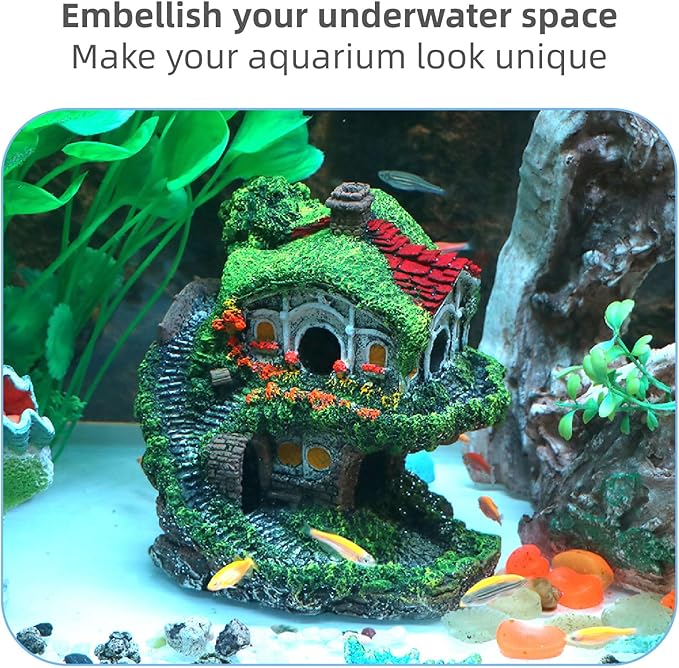 Aquarium Decor Hideaway Cave, Betta Fish Tank House Accessories for Amphibians, Goldfish, Shrimp, Conch