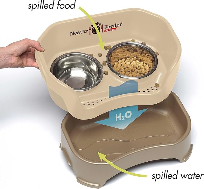Neater Feeder Deluxe Mess Proof Dog Bowls Elevated Medium Sized Dogs (19-40 lbs) Made in USA, No Spill Raised Dog Food Bowl Stand w/Leg Extension, Stainless Steel Food and Water Bowl Set, Cappuccino