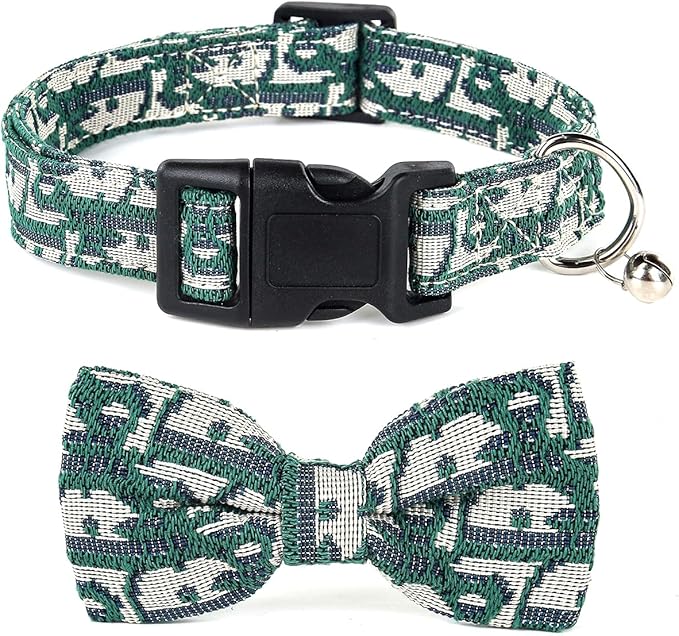 Bowtie Collars for Medium Dogs, Elegant Dog Bow Tie Collars, Dog Collars with Bowtie Adjustable 13.8"-17.7", Green, M