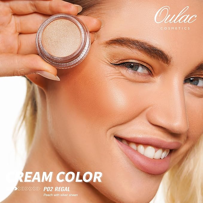 Oulac Nude Pearl Cream Eyeshadow also for Highlighter Shimmer Eye Shadow Waterproof&Long Lasting with Moisturizing Formula Blendable Shimmer Eye Make-up,Vegan & Cruelty-Free,6g P02
