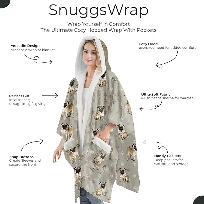E&S Pets Sherpa Wearable Blanket Hoodie for Women – Soft Fleece Snuggs Wrap – 32 Dog & Cat Breeds – Warm Pet Lover Gifts