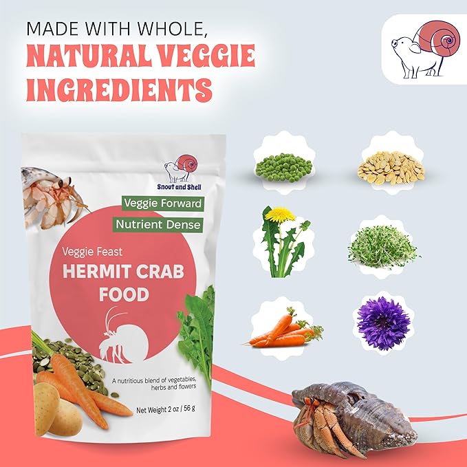 Snout and Shell Veggie Feast Hermit Crab Food – Nutrient-Dense Vegetable Blend with Pea Flakes, Pumpkin Seed, Carrots & Flowers – Natural Foraging Mix for All Hermit Crab Species – 2 oz / 56 g