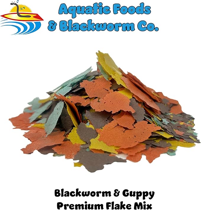 Aquatic Foods Inc. Flakes - 45% California Blackworm & Guppy Flake Mix for Guppies Also Tetras, Live Bearers, All Community Tropical Fish - Premium AF Flakes - 1/8-lbs