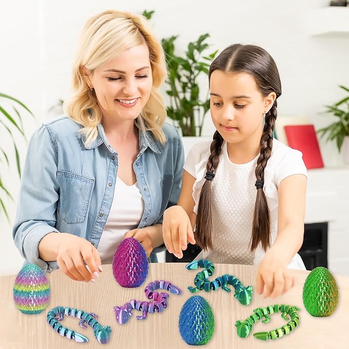 4PCS 3D Printed Animal Egg Set,Crystal Animals Egg Fidget Toy with Salamander Inside Easter Halloween for Kids (Salamander Multicolor+Rainbow) (Salamander Multicolor+Rainbow)