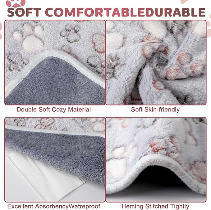 Reginary 4 Pcs Waterproof Guinea Pig Blankets Washable Small Animal Fleece Bedding Guinea Pig Cage Liners Reusable Training Pads Pet Pee Pad Sleep Mat for Hamster(Adorable Paw,12 x 12 Inch)
