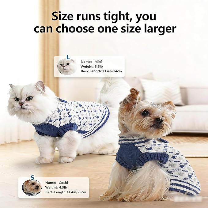 Dog Sweater Puppy Halloween Sweater Warm Soft Pet Holiday Clothes for Medium or Large Dogs and Cats Sweaters (Blue, XXL)