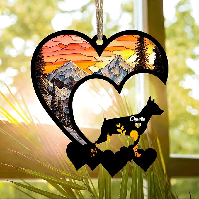 Lovely POD Miniature Pinscher Suncatcher Ornaments, Personalized Miniature Pinscher Memorial with Name, Dogs Loss Ornaments, Dog Remembrance Gift, Dog Memory Ornament, Loss of Dogs Sympathy Gifts