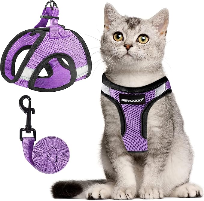 FAYOGOO Cat Harness, Cat Leash and Harness Set for Walking Escape Proof, Harness for Small Cats/Small Dogs, Large Kitten/Puppy Harness and Leash, Harness for Cats S-XXL(Modern Violet, XX-Large)
