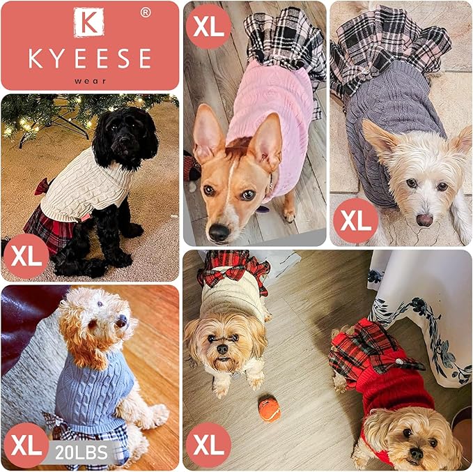 KYEESE Dog Sweater Soft Turtleneck Pet Sweater Dress Warm Pullover Pet Coats Stretchy Dogs Clothes with Bowtie Comfy Knitwear Dog Sweaters for Small Dogs Girl, Purple, X-Large