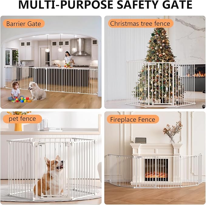 199" Extra Wide Baby Gate, Play Yard Child Safety Gate, Dog Gates with Auto-Close Door, Double Locking System for The House Doorways, Fireplace, Kitchen, 8-Panels, 30" Tall