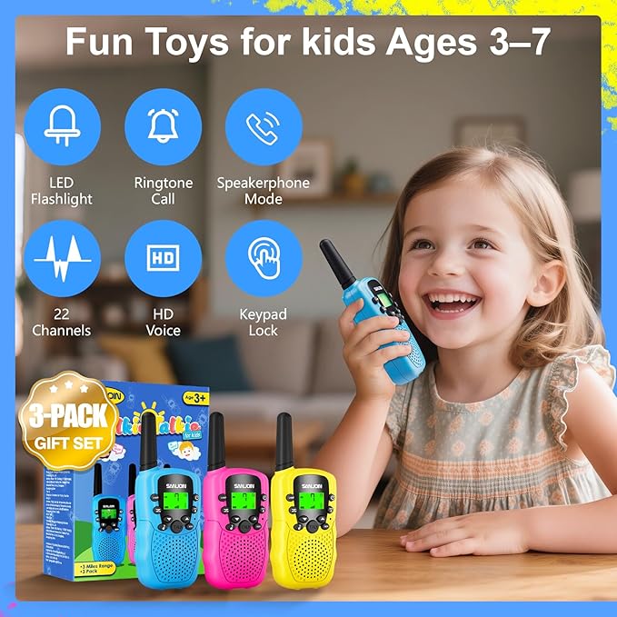 Walkie Talkies for Kids Toys Stocking Stuffers for Kid Boys Girls 4-6, 3 Miles Range Walkie Talkie to Camping, Outdoor, 4 Year Old Girl Birthday Gifts for 3 4 5 6 7 8 9 Year Old Boy Girl Gifts Age 6-8