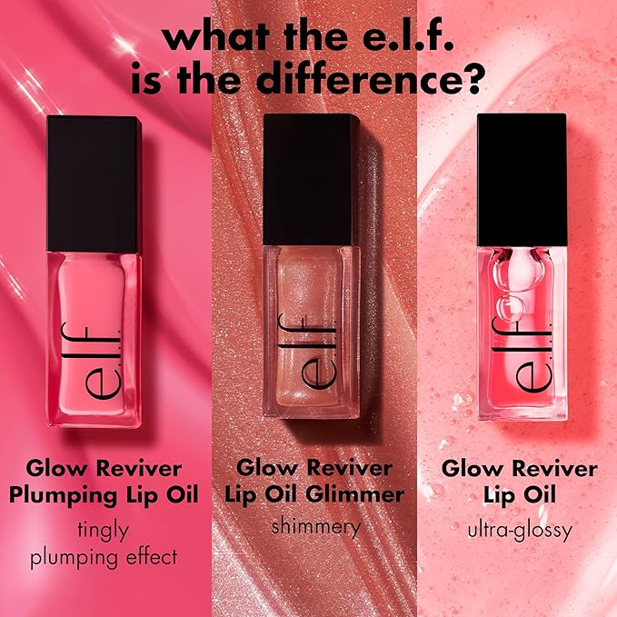 e.l.f. Glow Reviver Plumping Lip Oil, Tinted Lip Plumper For A High-Shine, Plump Finish, Infused With Jojoba Oil, Vegan & Cruelty-Free, Papayarazzi
