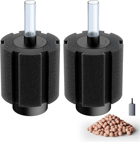 10-150Gal Aquarium Sponge Filter with Ceramic Media and Bubble Diffuser Ultra Quiet Fish Tank Filters fit Breeding Fry Betta Shrimp Fish Tank (2 Pack, M(50-80 Gallon))