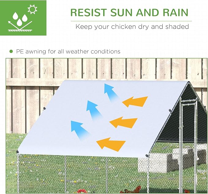 PawHut Large Chicken Coop Metal Chicken Run with Waterproof and Anti-UV Cover, Spire Shaped Walk in Fence Cage Hen House for Outdoor and Yard Farm Use, 1" Tube Diameter, 9.8' x 6.6' x 6.6'