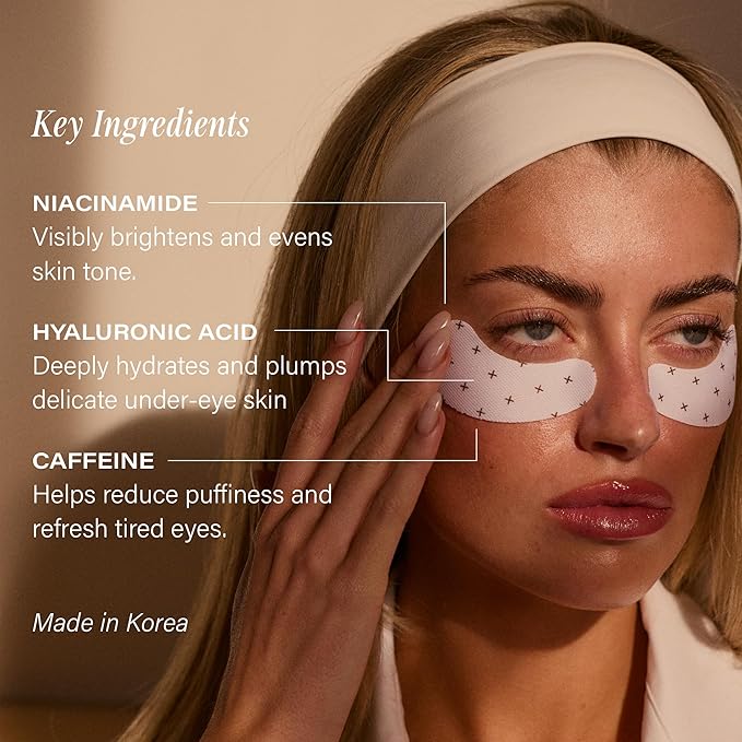 + Lux Unfiltered Cooling Under Eye Patches - Anti-Slip Caffeine Infused Korean Eye Mask - Reduces Puffiness, Brightens, & Hydrates Skin - Fragrance Free, Vegan, & Cruelty Free - 10 Count