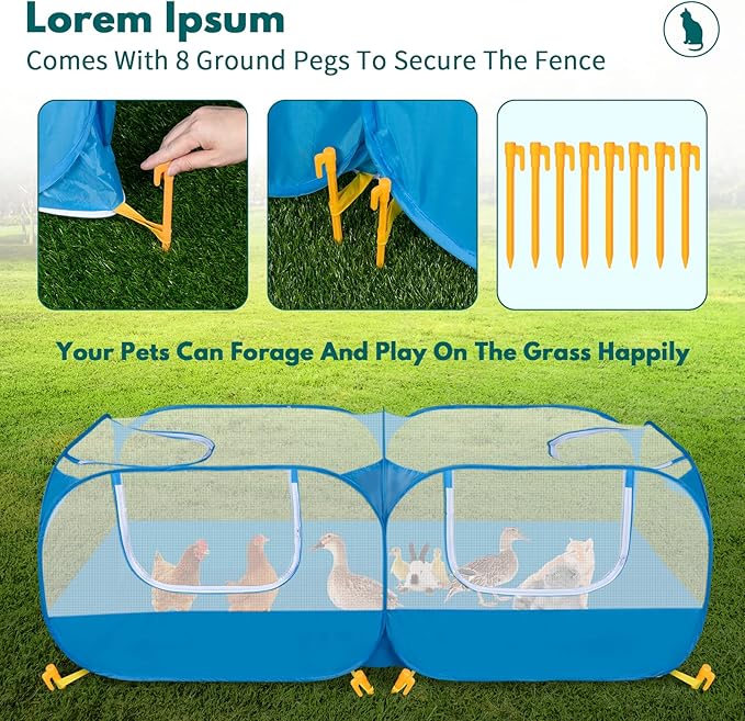 Small Pet Animals Playpen, Cage Tent Enclosure Large Chicken Run Coop with Breathable Transparent Mesh Walls Pop Open Indoor Outdoor Exercise Yard Fence for Chicks and Cat. Blue