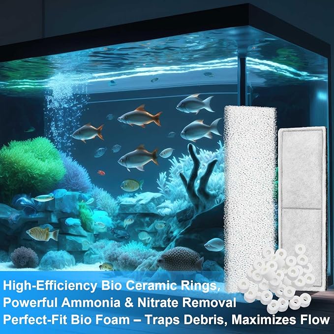 15 Pcs / 2 Set Underwater Filter Media Compatible with Fluval U3, Including 4 Filter Foam Pad, 4 Poly/Carbon, 500g Bio-Ring, 4 Mesh Bags, 2 Grease, for Freshwater Saltwater Aquariums