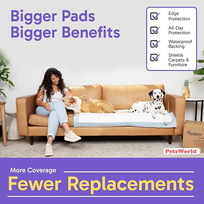 PETSWORLD Enormous Dog Training & Potty Pads, 37x54 inch - Tear Resistant with Strong Leak-Proof Backing, Optional Adhesive Tape, 1200 Count