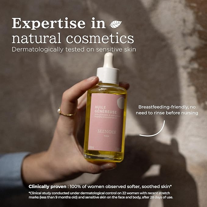 MINOIS PARIS Pregnancy Body Oil – Organic Belly Oil for Stretch Marks Prevention & Removal – Firming Skin Therapy Oil for Pregnant Women – Made in France