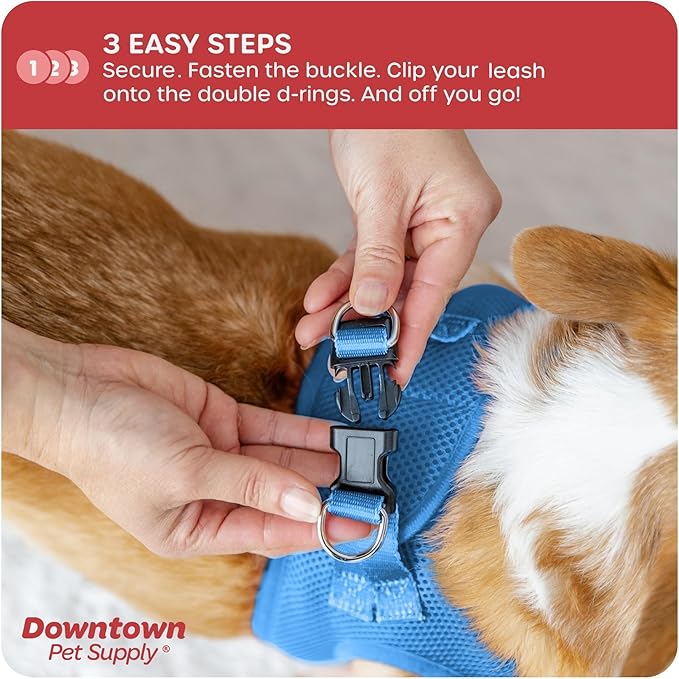 Downtown Pet Supply Step-in Dog Harness – No Pull, Adjustable Padded Mesh with Reflective Trim, Secure Buckle Strap – Comfortable & Breathable Small Dog Harness, Large, Cobalt