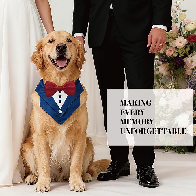 AVERYDAY Dog Tuxedo Wedding Outfit Bandana Collar with Bow Tie, Dog Tux Costume Suit with Bowtie for Small Medium Large Dogs & Cats, Pet Tuxedo Formal Wear for Engagement Birthday, Holiday, Christmas