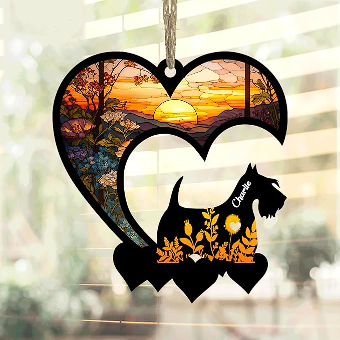 Lovely POD Scottish Terrier Suncatcher Ornaments, Personalized Scottish Terrier Memorial with Name, Dogs Loss Ornaments, Dog Remembrance Gift, Dog Memory Ornament, Loss of Dogs Sympathy Gifts