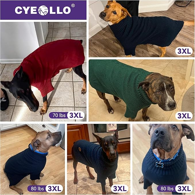 cyeollo Dog Sweater Knitwear Pullover Sweaters with Long Sleeves Turtleneck Fall Winter Dog Clothes Sweaters for Large Dogs, Grey XXXL