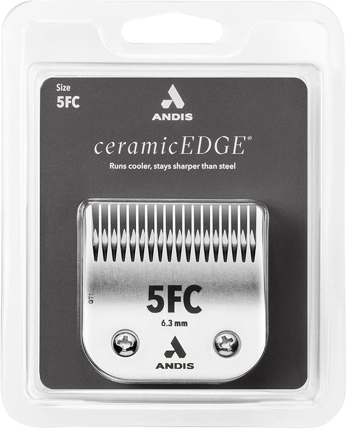 Andis 72635 CeramicEdge Carbon-Infused Steel Pet Clipper Blade, Size-5FC, 1/4-Inch Cut Length, Stainless Steel