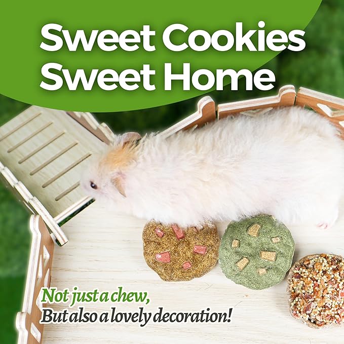 TEEWY Cookie Guinea Pig Toys, Natural Vegetables, Fruits and Timothy, Hamster Chew Toys for Teeth, Hamster Chews for Guinea Pig, Gerbil, Chinchilla and Rat, 3PCS