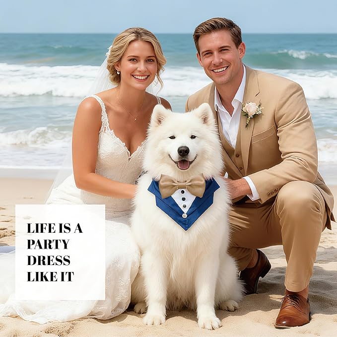 AVERYDAY Dog Tuxedo Wedding Outfit Bandana Collar with Bow Tie, Dog Tux Costume Suit with Bowtie for Small Medium Large Dogs & Cats, Pet Tuxedo Formal Wear for Engagement Birthday, Holiday, Christmas