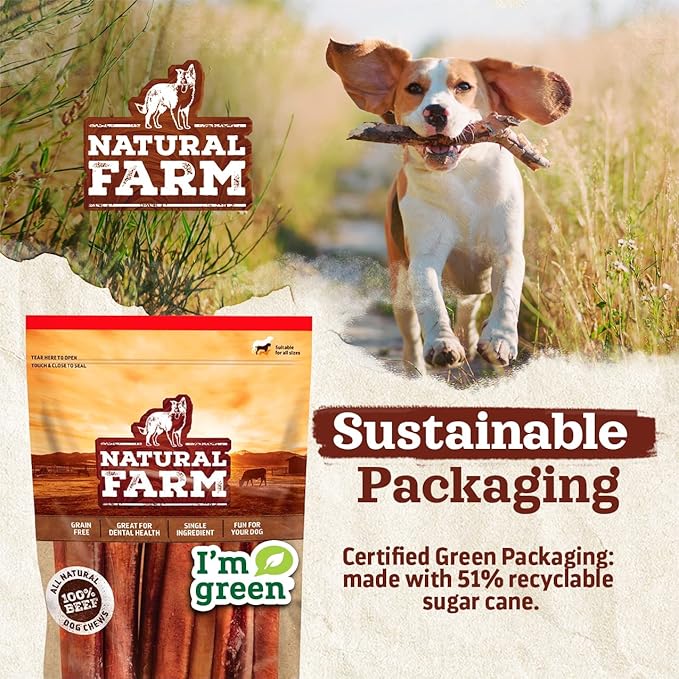 Natural Farm Bully Sticks (6 Inch, 30 Pack), Thin Pizzle Pixie Beef Treats, Grain-Free, High Protein, Best Rawhide Alternative for Small, Puppies or Senior Dogs