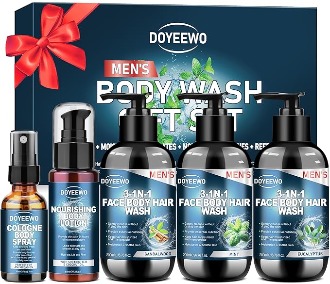 Gifts for Men, Mens Body Wash Bath Gift Set, Cleanses, Hydrates, Nourishes Skin,Christmas Gift Baskets Self Care Package Stocking Stuffers Birthday Valentines Gifts for Men Him Boyfriend Husband Dad