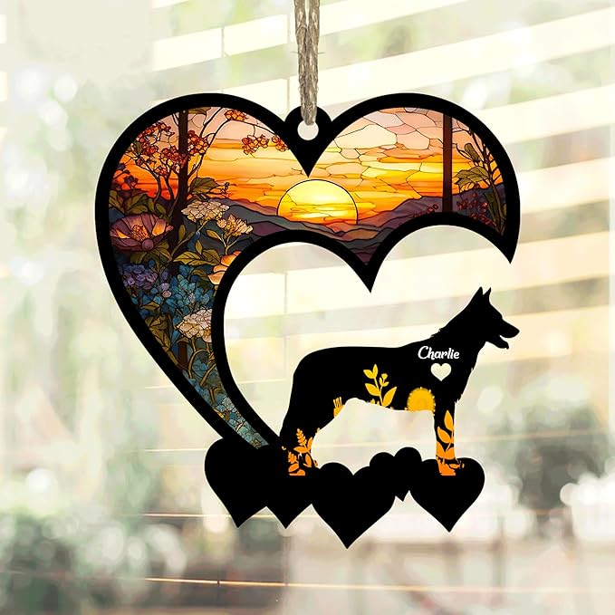 Lovely POD Czechoslovakian Wolfdog Suncatcher Ornaments, Personalized Czechoslovakian Wolfdog Memorial with Name, Dogs Loss Ornaments, Dog Remembrance Gift, Dog Memory, Loss of Dogs Sympathy Gifts